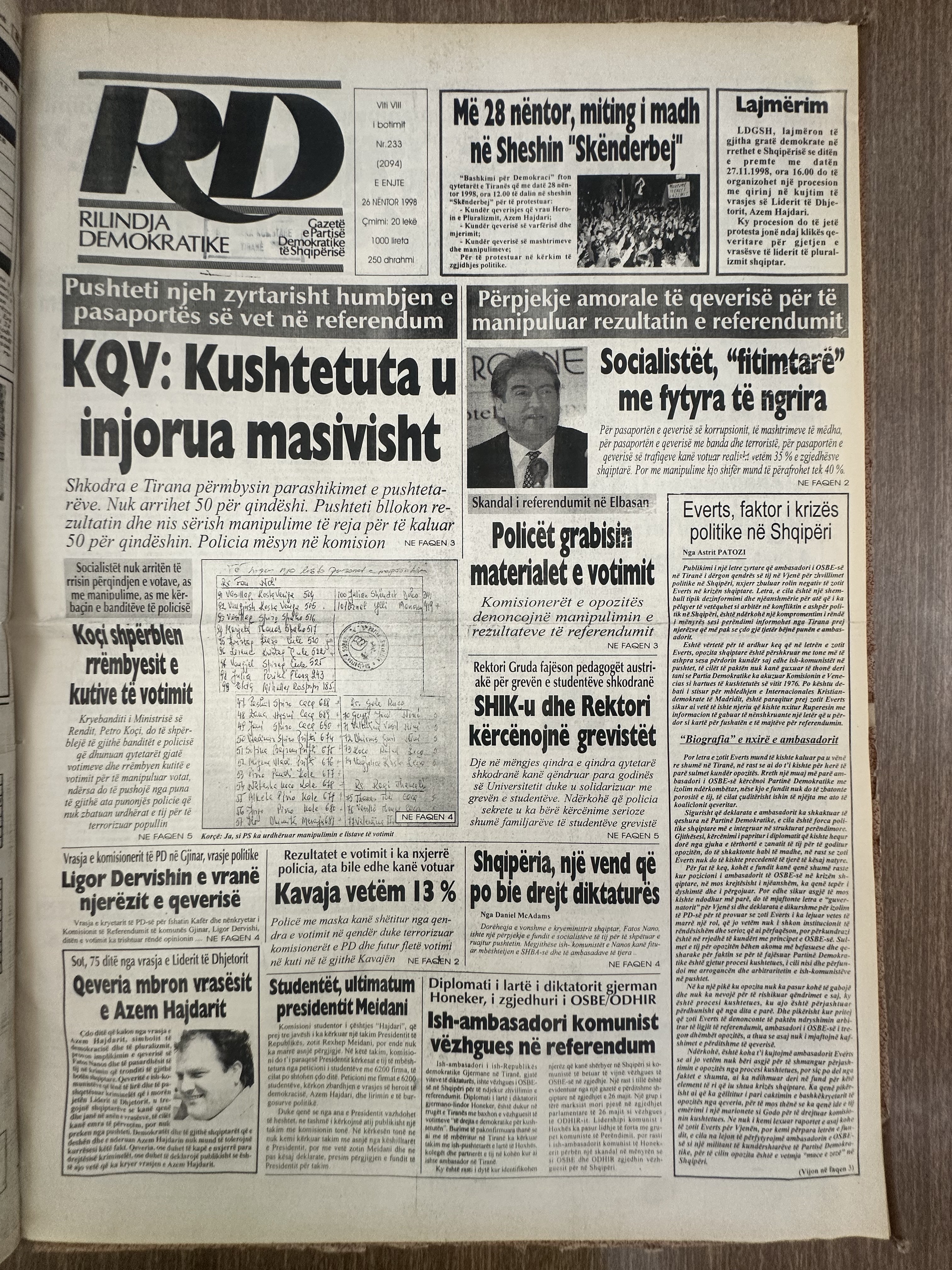 Rilindja Demokratike 1998-11-26